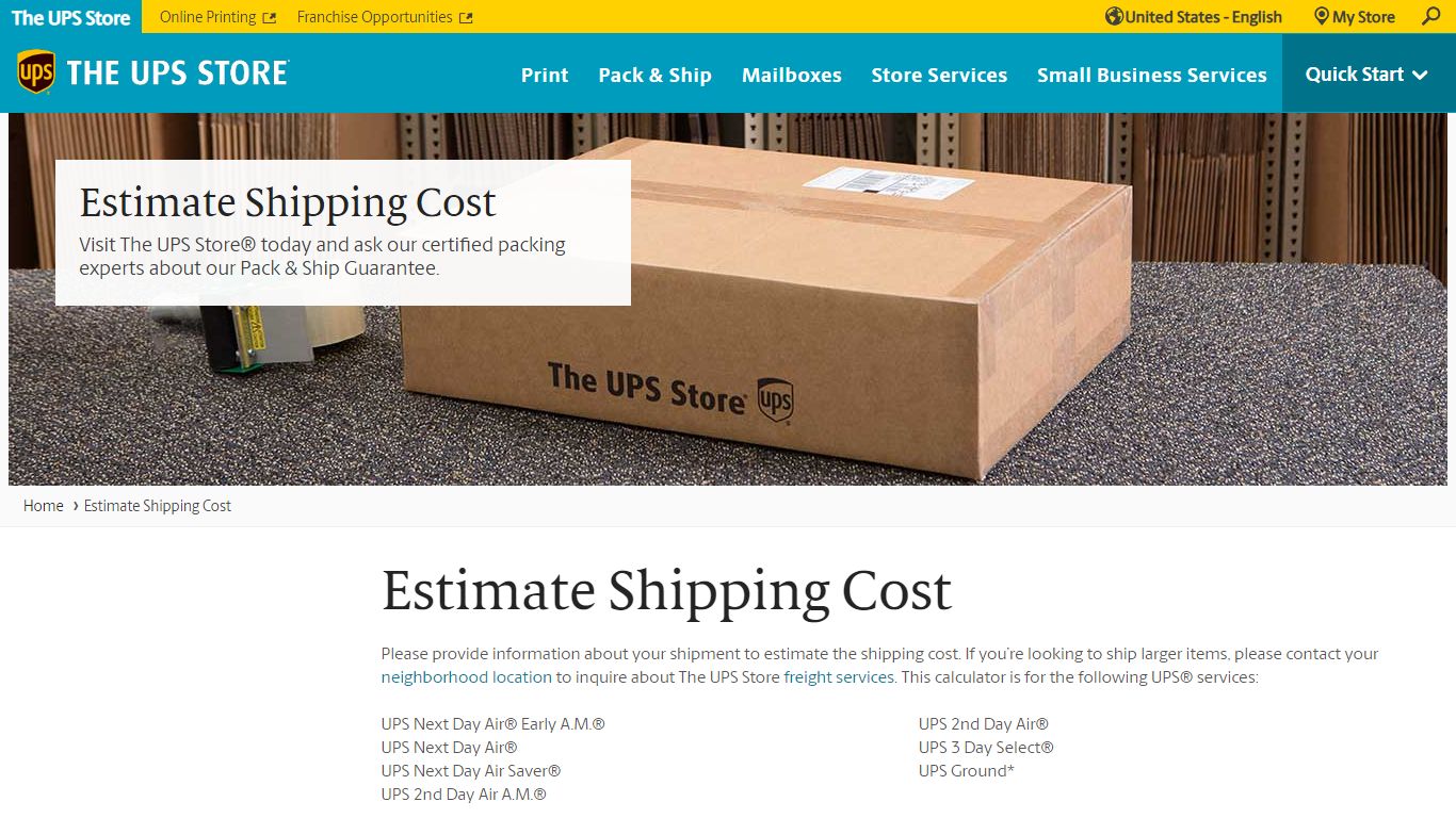 Estimate Shipping Cost - The UPS Store